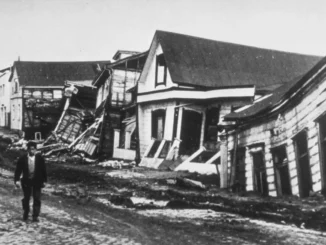 Historic photo of Valdivia city after 1960 earthquake devastation